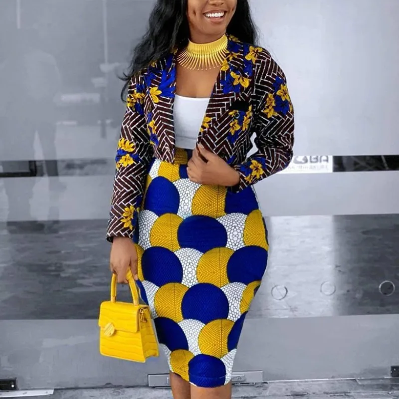 Женский комплект из двух предметов короткий Блейзер с принтом и юбки карандаш