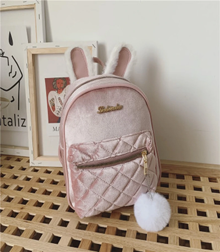 2020 новейший популярный детский Золотой бархатный рюкзак с заячьими ушками для