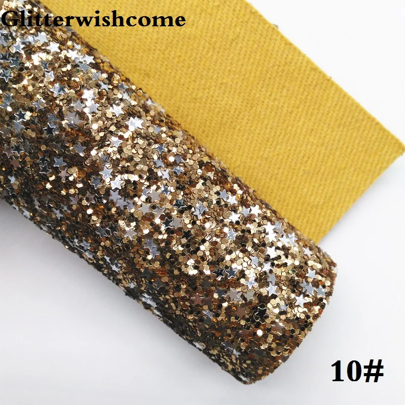 10 Glitterwishcome 30X134 см мини рулон синтетическая кожа, массивная блестящая кожа со звездами, блестящая ткань винил для бантов, GM035 - Цвет: 10