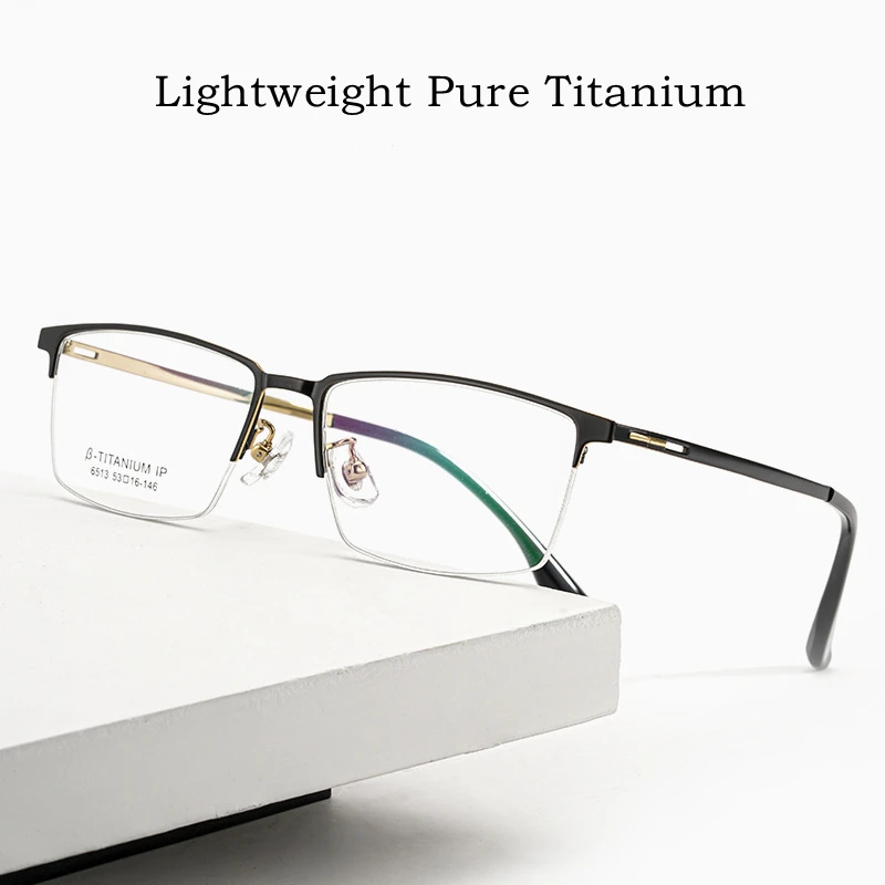 Montatura per occhiali a mezza montatura confortevole ultraleggera montatura per occhiali da vista in titanio puro miopia/astigmatismo 6513