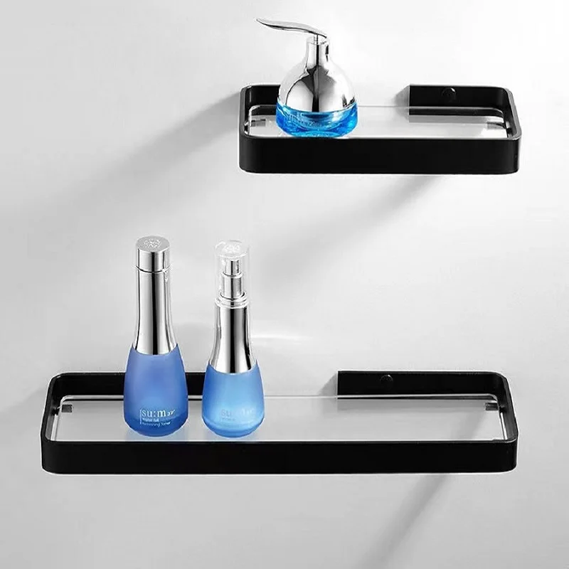 

Bathroom Shelf Aluminum Square Shower Shelf Glass Shower Shelf Black Finish Storage Basket Storage Rack Bathroom Accessory