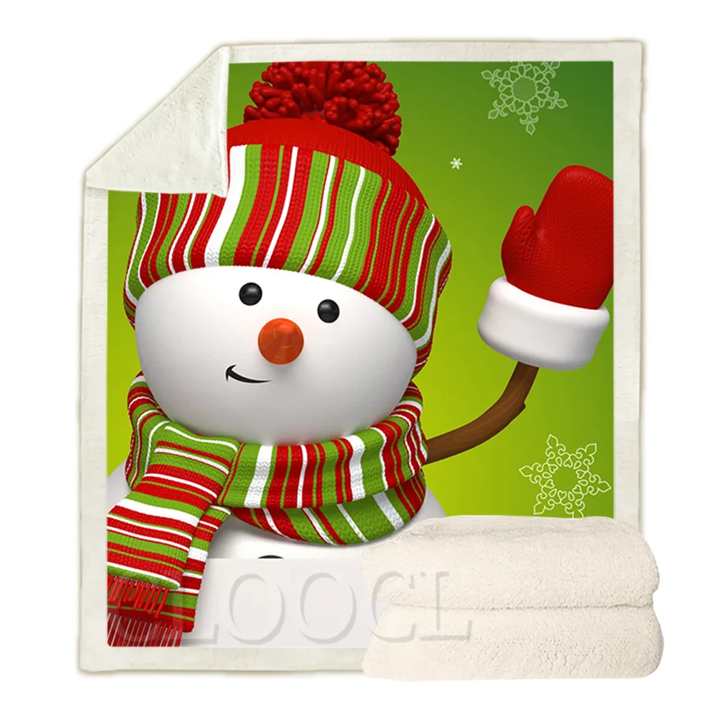 

CLOOCL Christmas Blankets Cartoon Snowman Striped Hat Scarf Snowflake Blanket Keep Warm Double Layer Plush Quilts