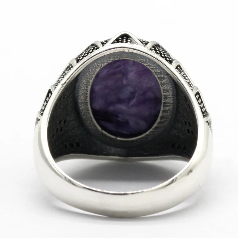 Мужское ювелирное изделие кольцо из серебра S925 пробы с натуральным фиолетовым