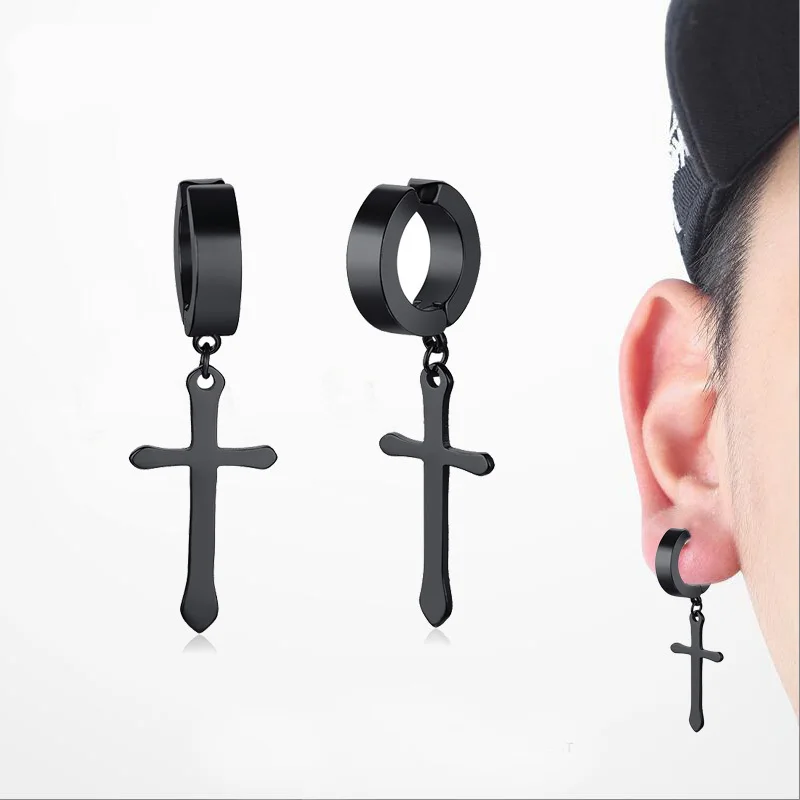 Мужские серьги кольца с крестом 1 пара|drop hoop earrings|hoop earringshoop drop earrings |