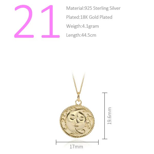 Gold Trusta колье с монетой 925 Серебряная подвеска, кулон Emboss Moon& Sun Твердые вещи ожерелье для женщин 925 ювелирные изделия оптом много DS1553-21 - Окраска металла: Gold