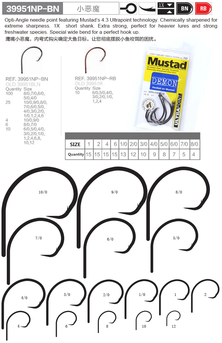 Mustad 39951 рыболовные крючки демон круг Высокоуглеродистая сталь рыболовные крючки острые сильные коррозионные морские для ловли карпа, сома Anzuelos Pesca