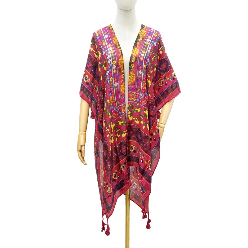 

Summer Women Floral Kimono Sunscreen Cover-ups Female Print Beach Boho Cardigan Bathing Tops Beach Bikini Loose Casual Cover Up