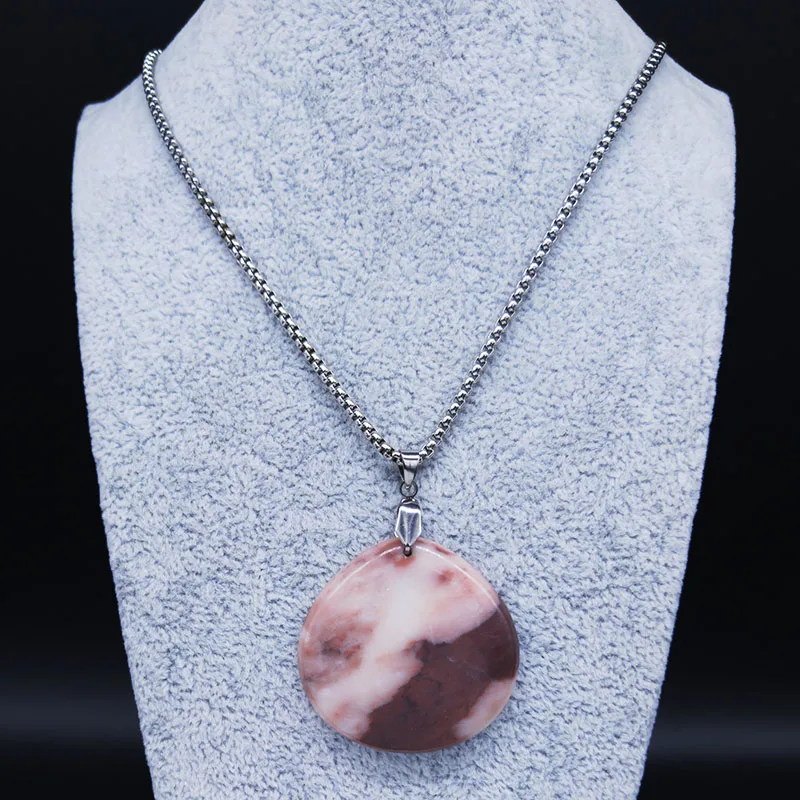

2021 Stainless Steel Big Necklaces Women Accessories Silver Color Natural Stone Necklace Women Jewelry collares grandes NE70S04