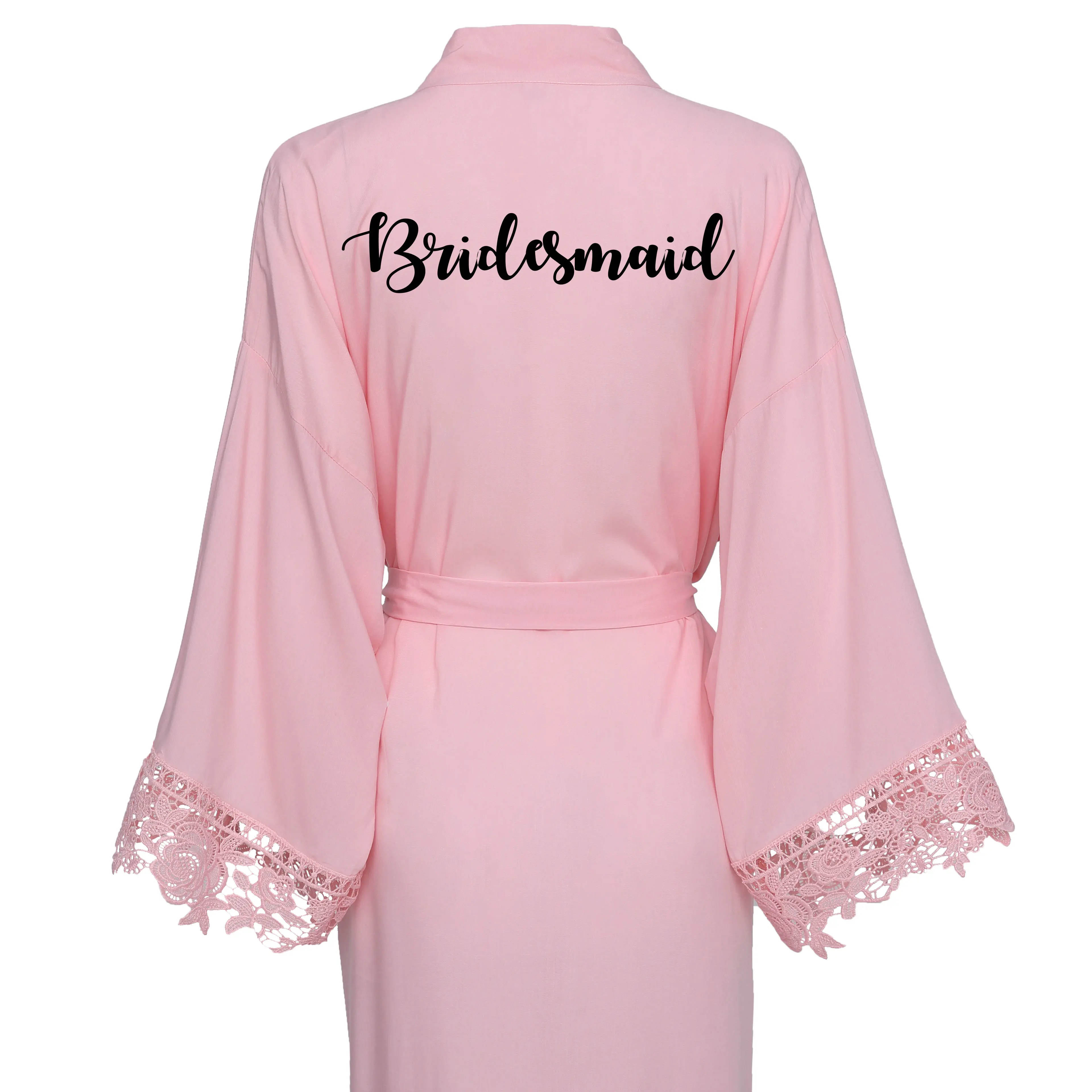 blush bridesmaid YUXINBRIDAL Бургундия невесты халаты хлопок кимоно халаты с кружевной отделкой женский свадебный Халат короткий пояс - Цвет: blush bridesmaid