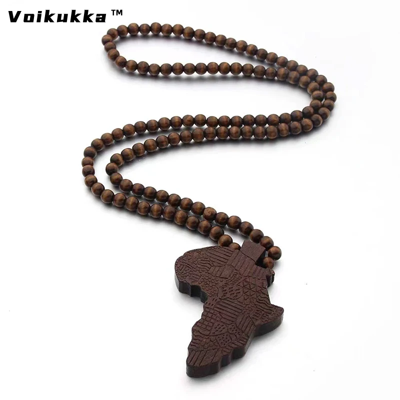 Voikukka Jewelry 2021 New Product Hot Sale African Map Pendant Wooden Hiphop Women Man Necklace For Gifts Accessories