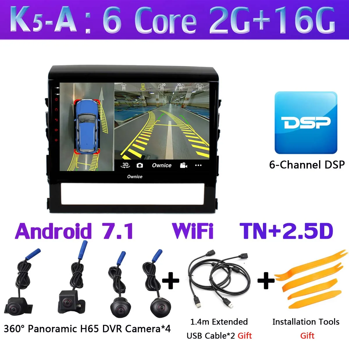 K5-A 360 ° 4* AHD камера Восьмиядерный Android 9,0 4G+ 64G SPDIF DSP CarPlay Автомобильный плеер для Toyota Land Cruiser 11 200- gps радио - Цвет: K5-A