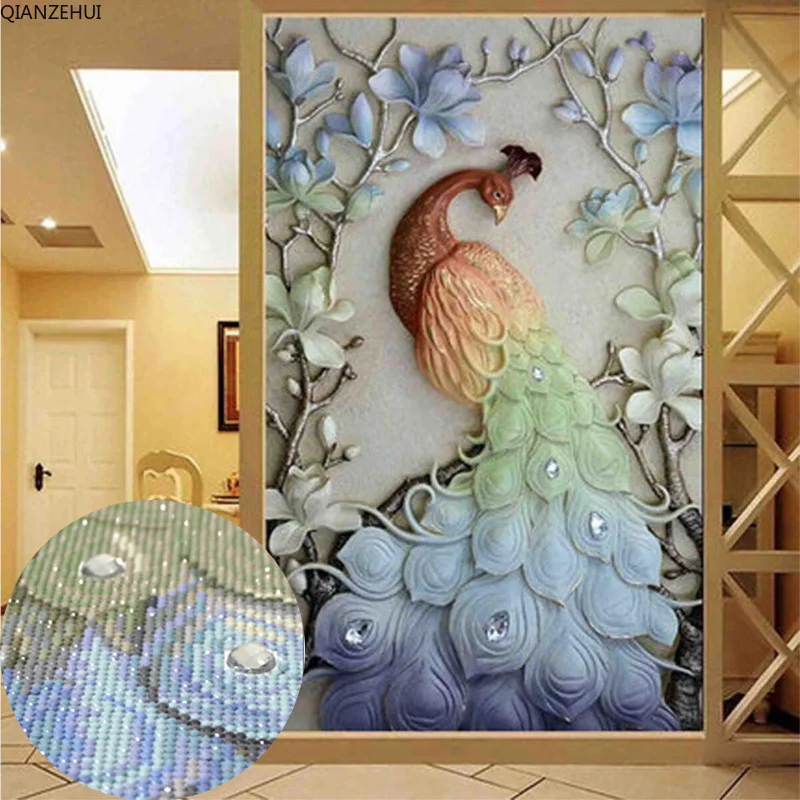 QIANZEHUI алмазная вышивка особой формы сделай сам для гостиной крыльца павлина