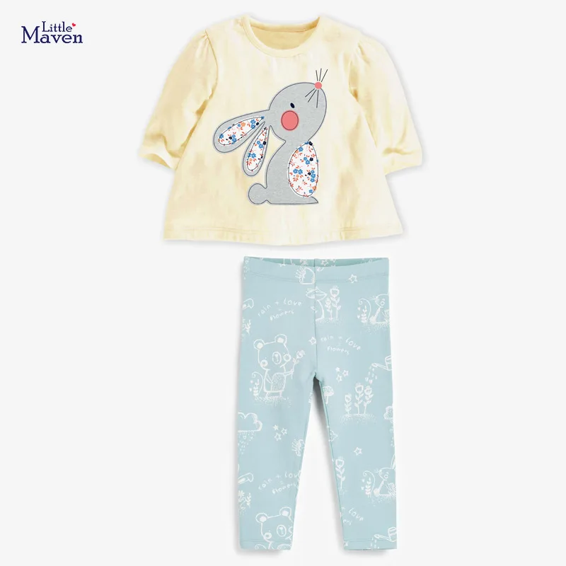 

Комплекты одежды для маленьких девочек, хлопковая весенне-осенняя одежда для новорожденных, серая футболка с кроликом для детей от 2 до 7 лет