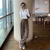 casual wide leg suit pants for women summer autumn high waist streetwear loose straight pants ladies solid color long trousers