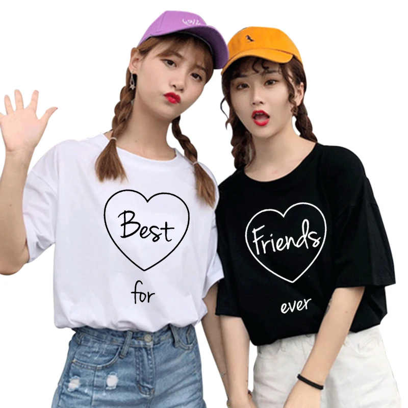 

Женская футболка с надписью Forever Best Friend, свободные топы, милая подходящая футболка для девочек с принтом надписи, футболки с коротким рукаво...