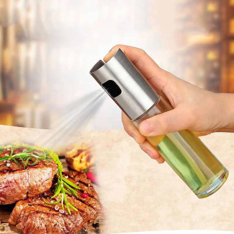 Portable Stainless Steel Press Type Oil Bottle Glass Sprayer Barbecue Watering Can Outdoor Travel Kitchen Cooking Tools | Дом и сад