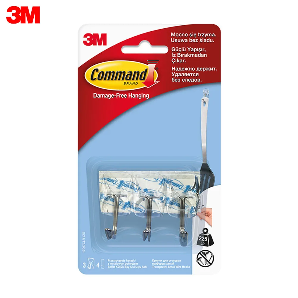 3M Крючок для столовых приборов Command прозрачный 3 шт 17067CLR | Дом и сад