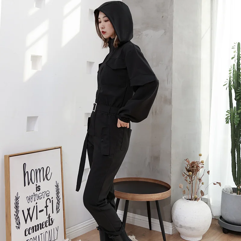 Ladies Hooded Cargo Jumpsuit Spring And Autumn New Fashion Trend Casual Versatile Large Size Jumpsuit
