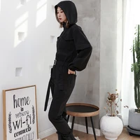 ladies hooded cargo jumpsuit spring and autumn new fashion trend casual versatile large size jumpsuit