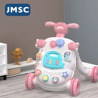 jmsc baby walker multifunction stand to sit toddler four wheels trolley kids learning walking game table music toys trolley