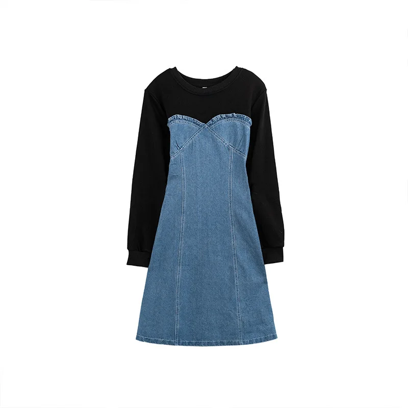 

Dress Women 2021 Plus Size 4XL Elegant Patchwork Demin Party Dresses Fake Two-Pieces Maxi Dresses For Women