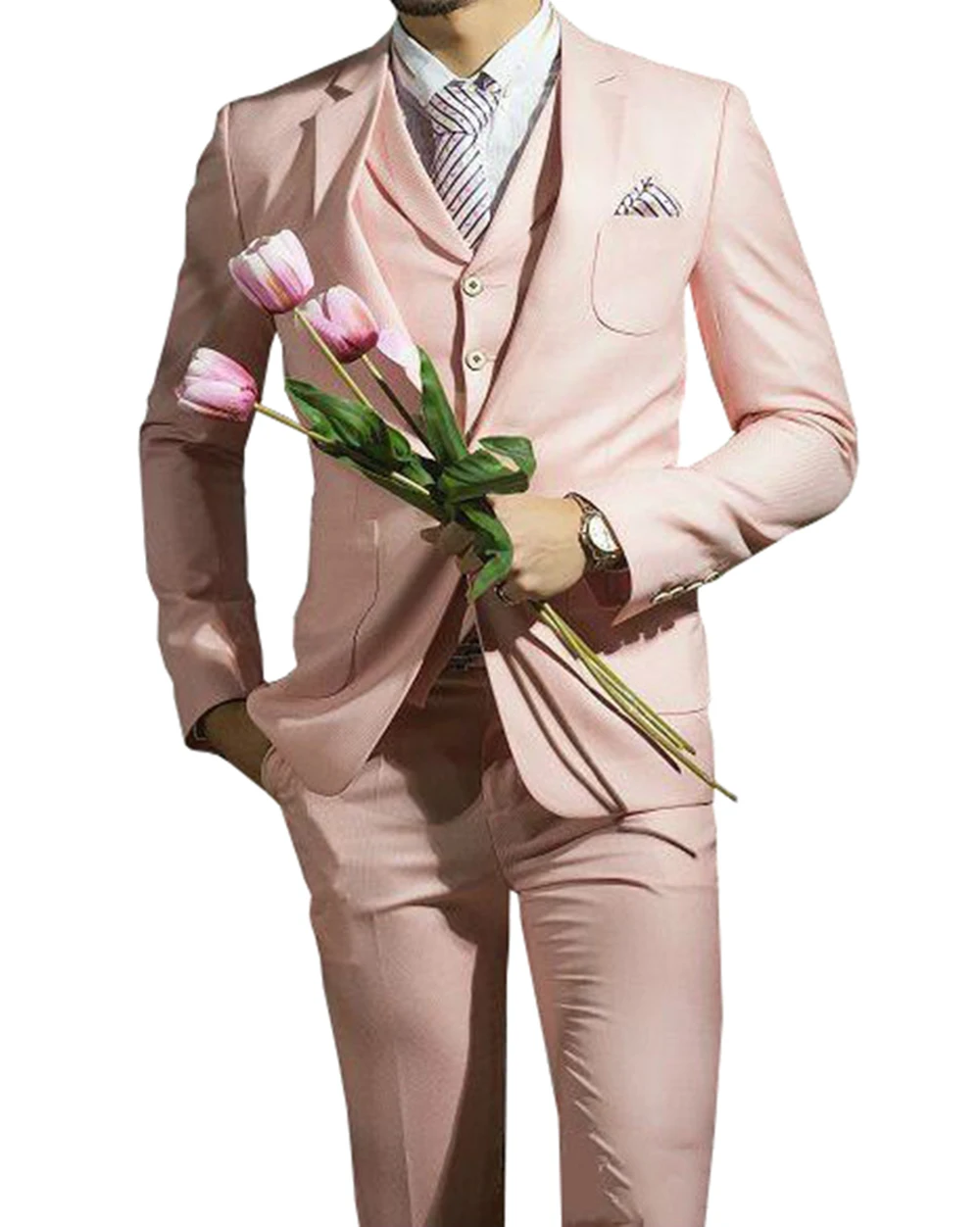 

Новый красивый розовый мужской свадебный костюм из 3 предметов, модный мужской костюм, облегающие мужские костюмы