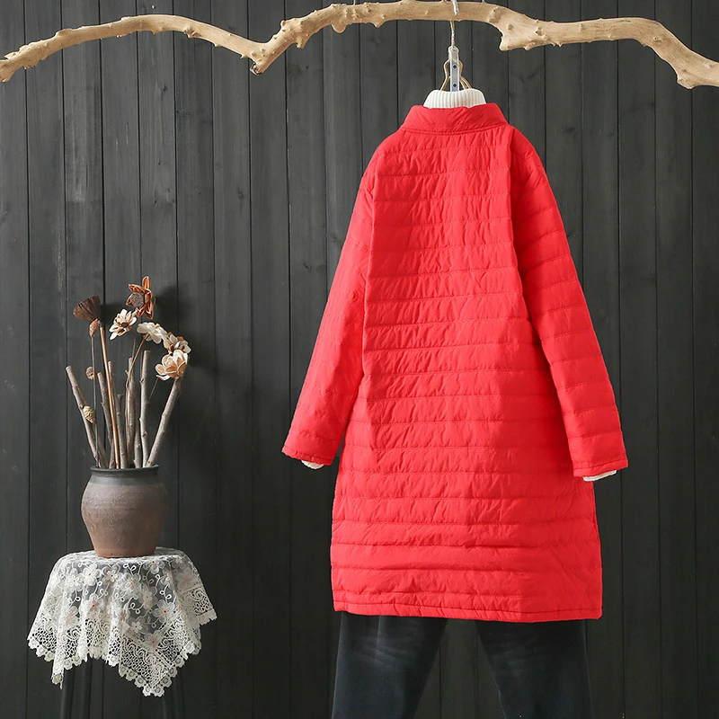 Large size 4XL women's Korean style thin straight cotton jacket 2021 spring autumn new single-breasted mid-length cotton coat 71