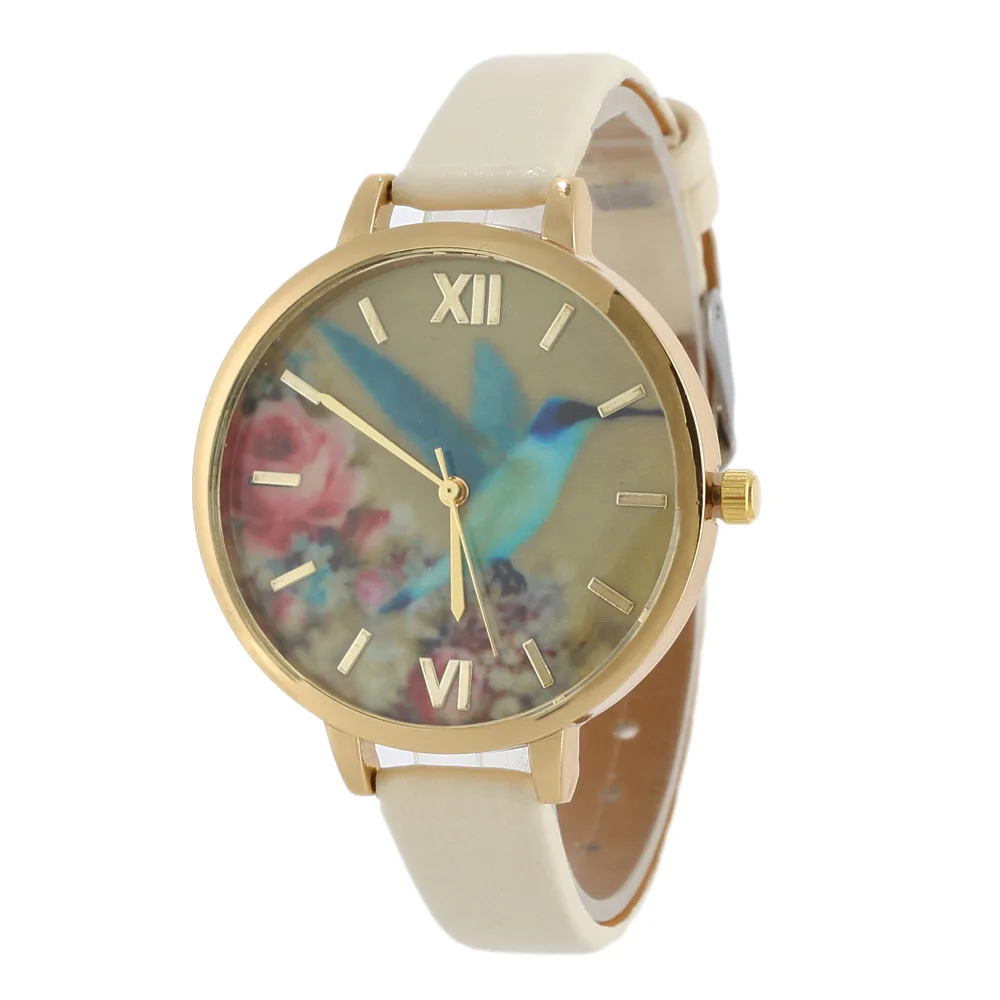 

Women's Flower-Bird Pattern Thin Strap Fashion Quartz Watch Roman Character Women's Fashion Watch luxury watch women