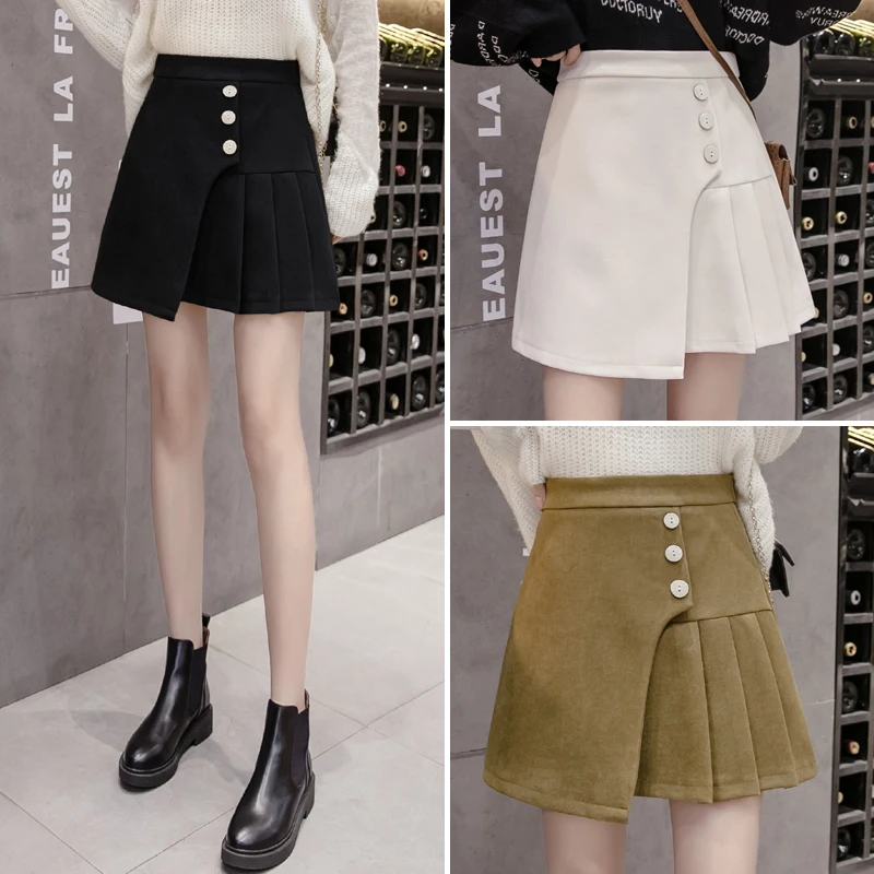 Женская Зимняя шерстяная короткая плиссированная юбка 2019 с завышенной талией