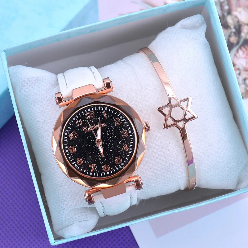 White no bracelet Модные женские часы Звездное небо, лидер продаж, кожаный браслет, кварцевые наручные часы, повседневные женские часы, Relogio Feminino - Цвет: White no bracelet
