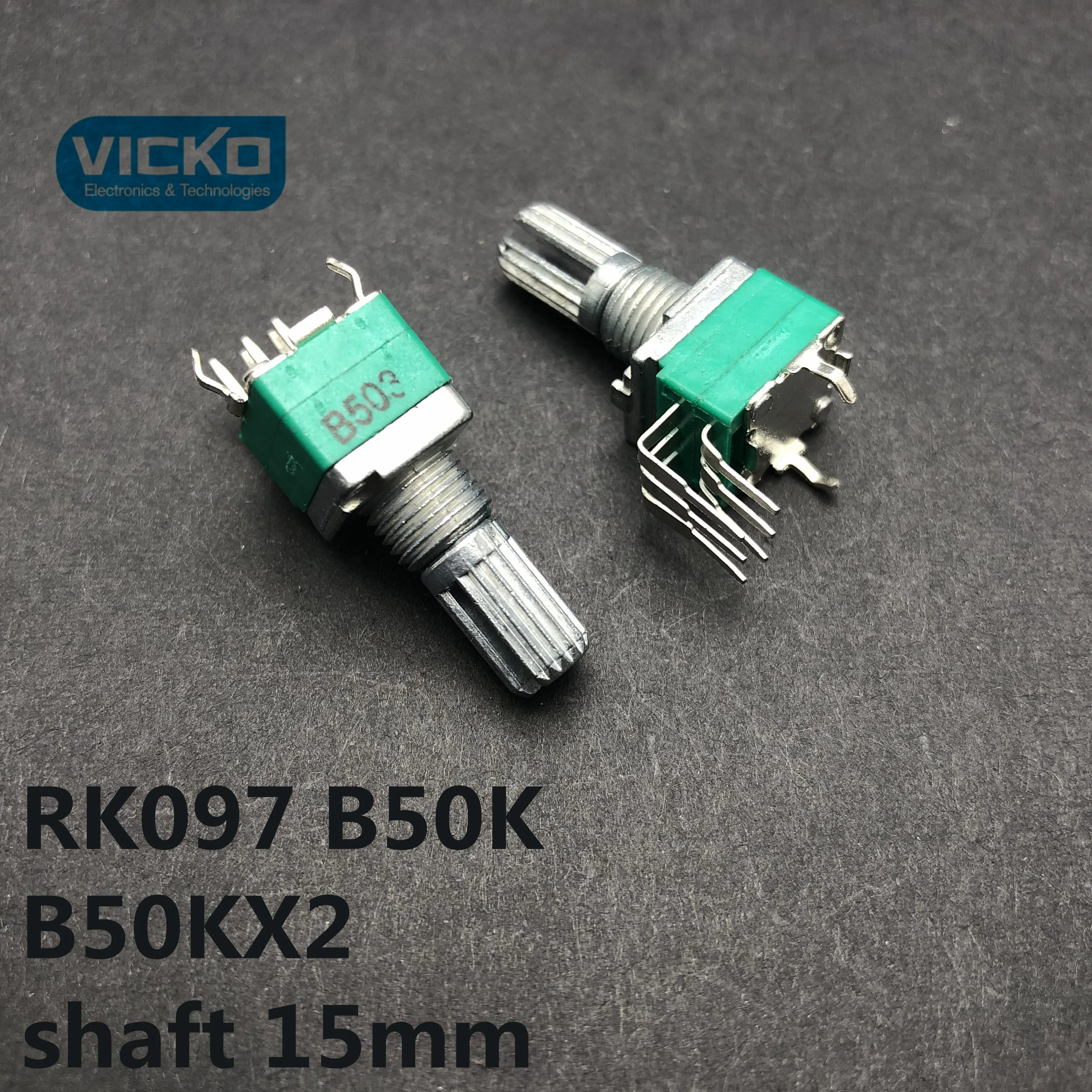 Volume control adjustable potentiometer RK097 B50K B503 B50KX2 shaft 15mm double vertical curved foot 6 pin flower axis switch |
