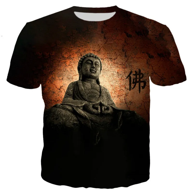 

3D printed men's T-shirts with Buddha statues, hip-hop anime Harajuku streetwear, fashionable and interesting top three-way clot