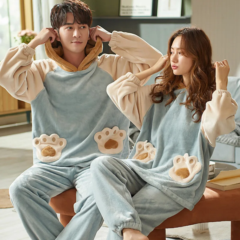 Sleepwear Couple Pajamas Set Autumn Winter Long-sleeved Pajamas Plush Cute Sweet Loose Casual Home Wear Flannel Pants