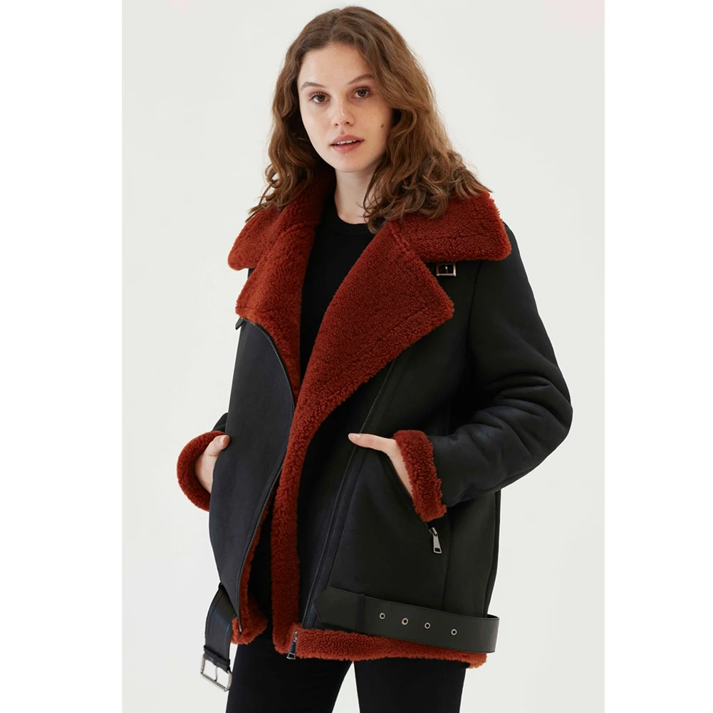 Womens Shearling Jacket Turkey Sheepskin Coat Oversize Coat Black Leather Jacket Warmest Winter Coats