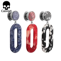 casvort 2pcs acrylic dangle ear plugs body jewelry piercing screw back double flared ear tunnels good silver pair selling