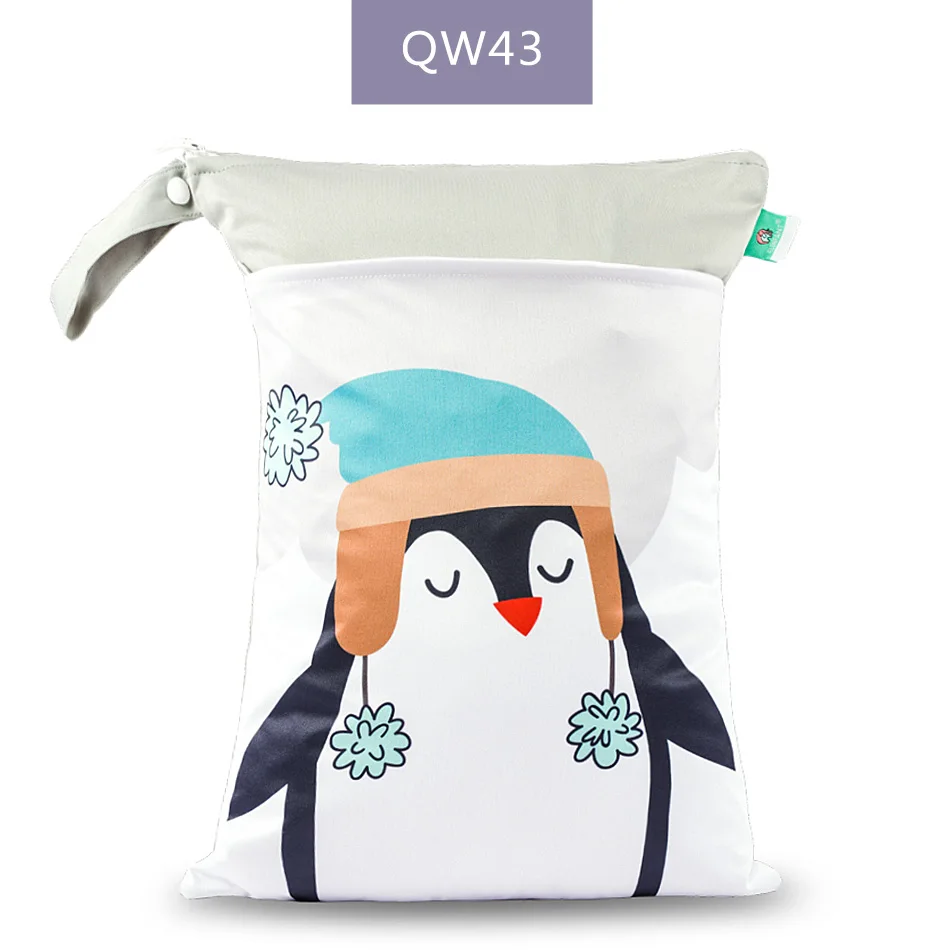 QW43-wet bag Elinfant 1 шт. многоразовая водонепроницаемая сумка для подгузников с модными принтами влажная сухая сумка для подгузников с двойным карманом тканевые сумки с ручками 30*40 см - Цвет: QW43-wet bag