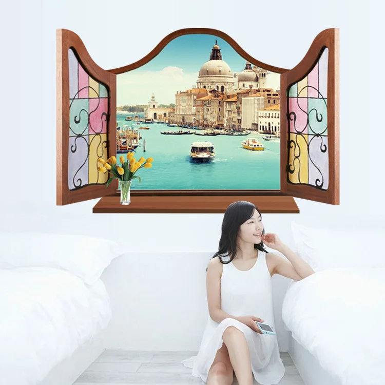 

3D fake window water Venice living room bedroom background wall sticker