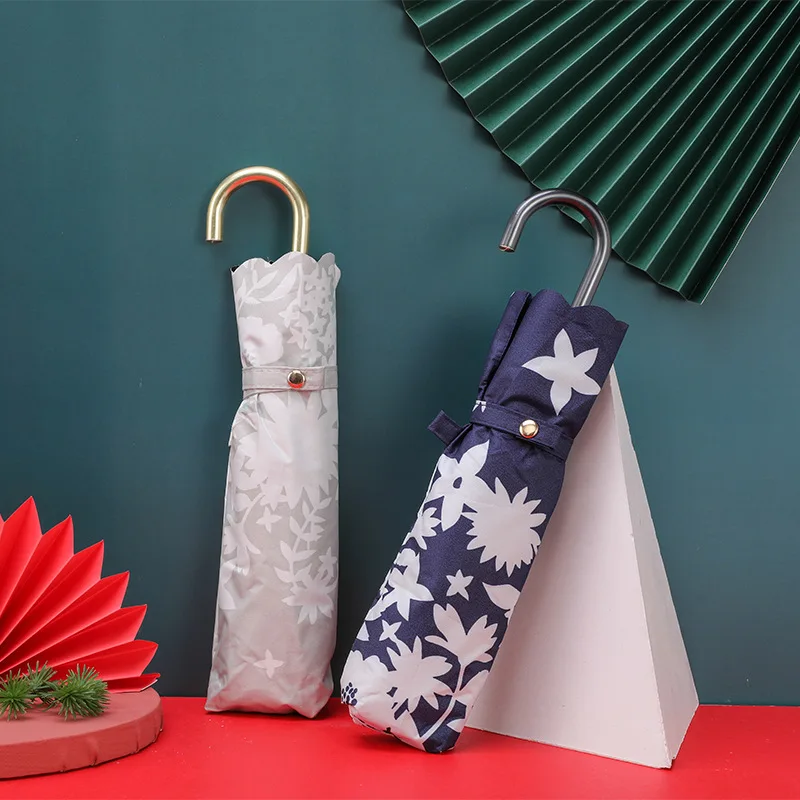 

Sun And Rain Dual-use Cute Women Umbrella Japanese Small Fresh Curved Hook Folding Umbrella Sunscreen Anti-ultraviolet Parasol