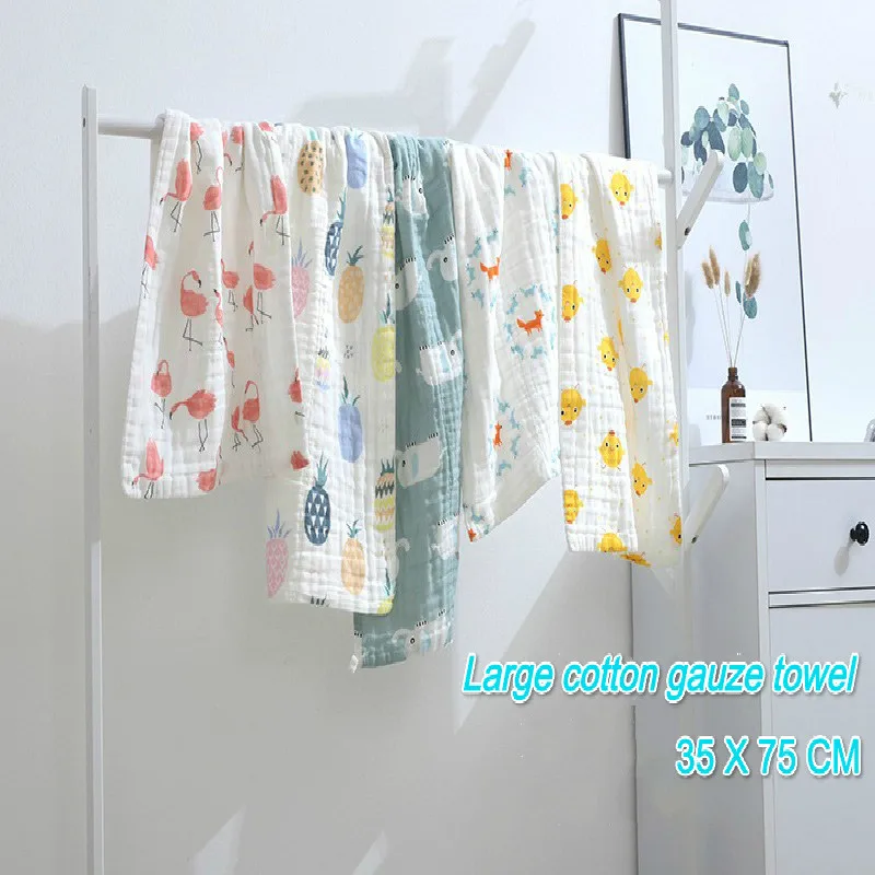 

35*75cm Baby Six-layer Pure Cotton Printed Bath Towel Combed Cotton Long Gauze Towel Newborn Feeding Towel Baby Washing Towel Ba