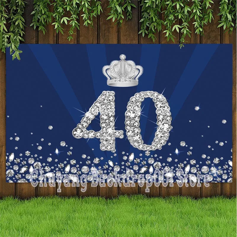 

Silver Diamonds Crown 40th 50th Adult Birthday Party Backdrops Custom Sweet 15 18th Girl Prom Photo Backgrounds Table Decor