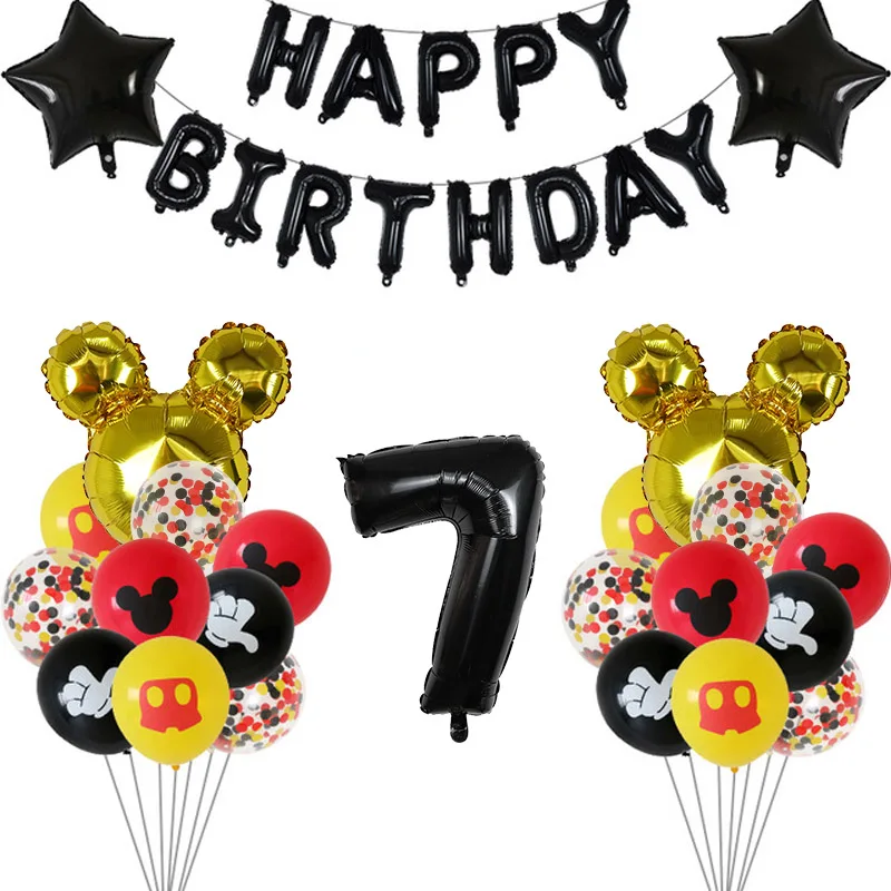 

36pcs Mickey Minnie Mouse Foil Balloon Number Latex Balloons Baby 1 2 3 4 5 6 7 8 9st Birthday Party Decoration Kids Toy Globos
