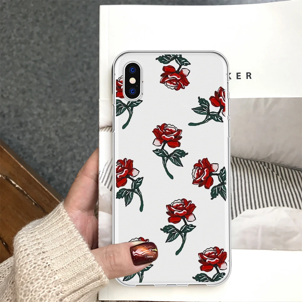 Прозрачный мягкий чехол из ТПУ с цветами для iPhone 11 SE 2020 X XS XR Max 6 6S 7 8Plus задняя
