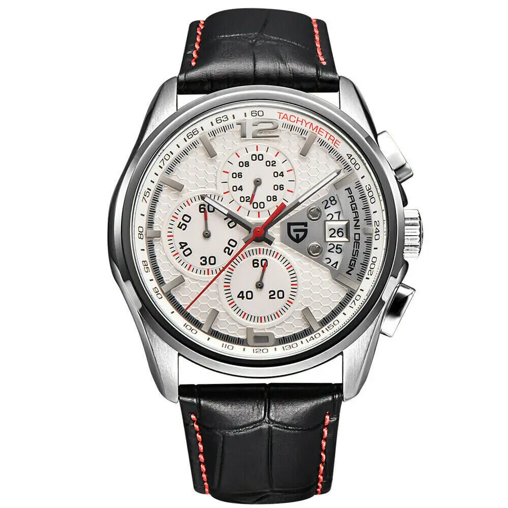 

Pagani Design 43mm Sport Watches Chronograph white dial multifunction date quartz mens watch Luxury