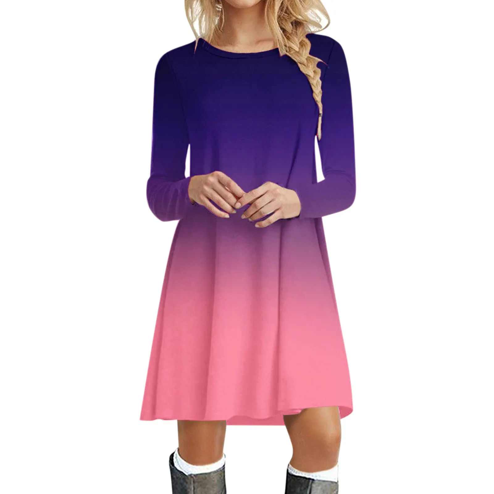 

Women Sweatshirt Dress 2021 Autumn Winter O Neck Long Sleeve Midi Dress Fashion Solid Color Loose Ladies Vestidos De Mujer