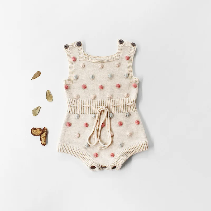 Lioraitiin 0-24M Infant Baby Girls knitted Wool Bodysuit Handmade Colored Hair Ball Sweater Bodysuits