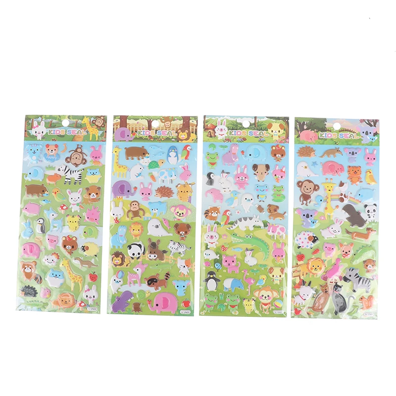 

4 Pieces Cute Stickers Fun Animal Sticker Sheet Kawaii Kids Craft Scrapbook