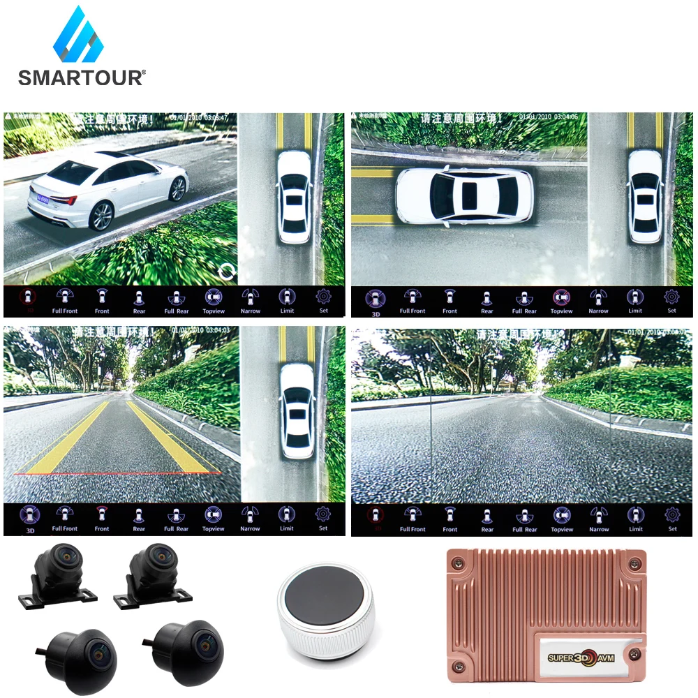Smartour 2021 Car 3D Super HD 360 Surround View System Driving With  4-Channel Recording DVR 1080P Bird View Panorama System