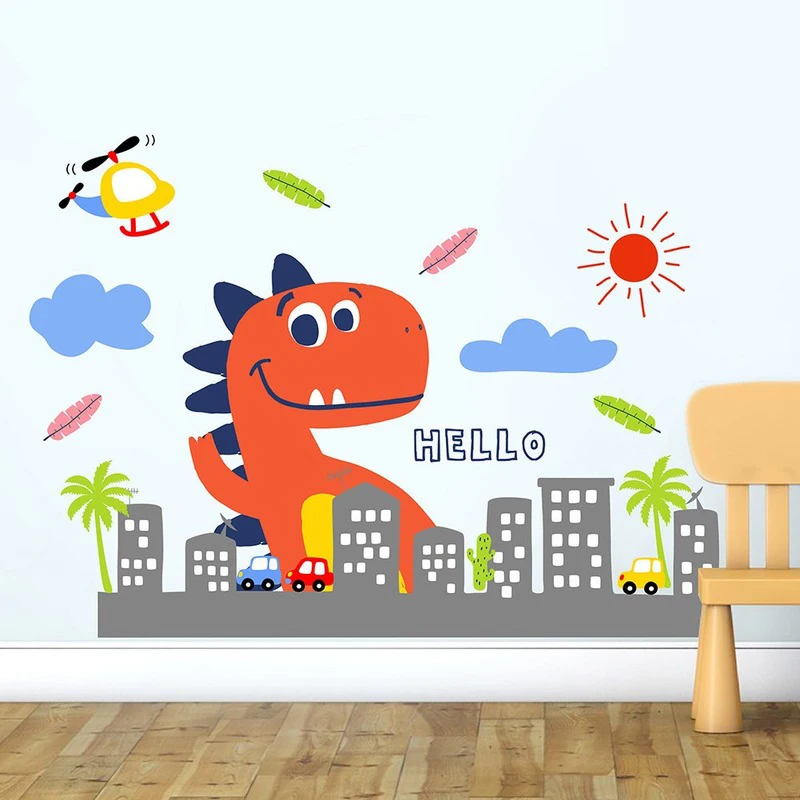 

Cartoon City Dinosaur Wall Stickers Kids Room Boys Baby Bedroom Skirting Line Decoration Kindergarten Layout Removable Wallpaper