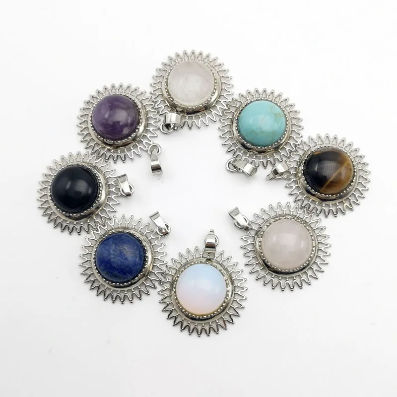 Ожерелье с натуральным круглым камнем тигровый глаз розовый кварц лазурит