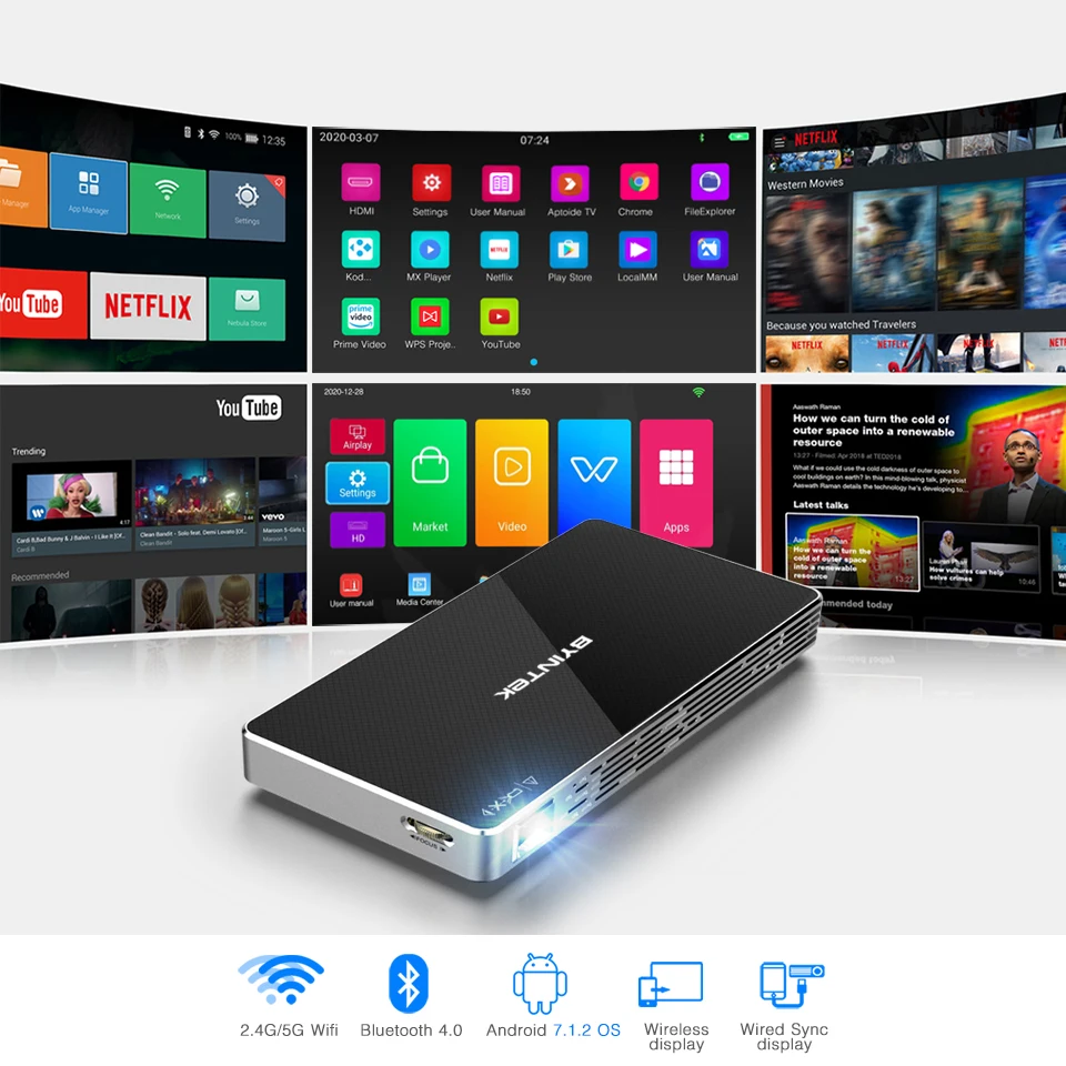 BYINTEK P10 Mini DLP Умный домашний кинотеатр портативный Android Wifi мини HD светодиодный
